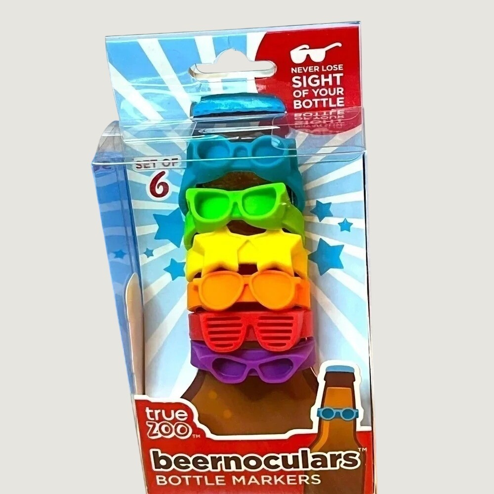 True Zoo Beernoculars Silicone Bottle Markers Set of 6 Sunglasses Drink Charms